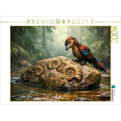 CALVENDO Puzzle Ein eigentlich ausgestorbener Archaeopteryx findet versteinerte Ammoniten | 2000 Teile Lege-Größe 90x67cm Foto-Puzzle für glückliche