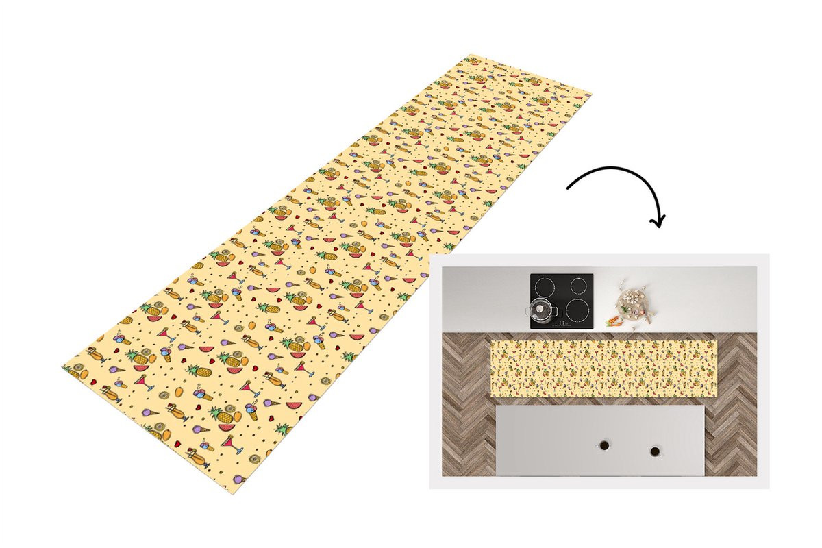 KitchenYeah Keukenloper Vinyl met Floral Fruit Patroon - 200 x 50 cm