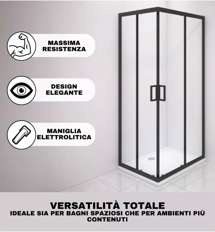 Decor Bagno BOX DOCCIA NERO 70X90 VETRO 5MM H 185