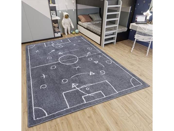Hanse Home Adventures Kinderteppich Fußball - Fußballfeld Teppich Junge Mädchen für Kinderzimmer, Spielzimmer, Jugendzimmer, Wohnzimmer - Dunkelgrau, 160x235cm