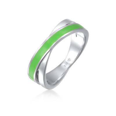 Silberring ELLI "Ring Wickelring Emaille 925 Silber" Gr. 58, grün, Fingerringe, Damen, 58, Silber 925 (Sterlingsilber), Silberring