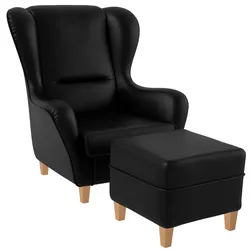 Supellex Sofia Ohrensessel mit Hocker   Design Kunstleder Milano Schwarz