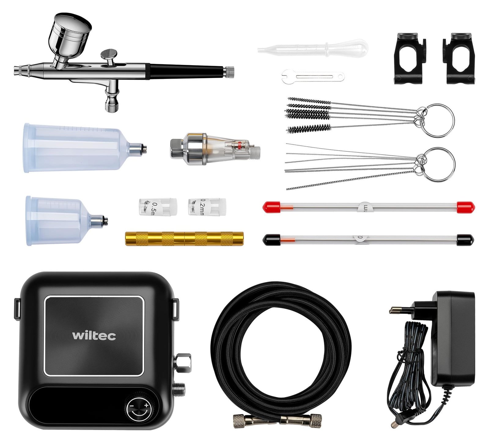 Wiltec HS-A9K Compressorset met airbrush en diverse spuitmonden, 1,5 bar, 12V