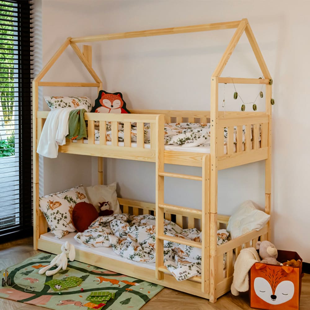 Petits meubles Lit cabane superposé 90x190 au sol bois marron Marron 198x193x97cm