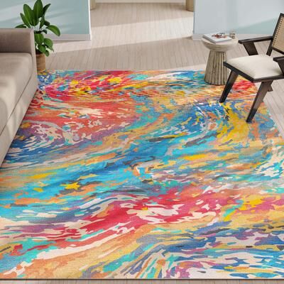 Well Woven Abstract Harmony Modern Boho Marble Flat-Weave Area Rug