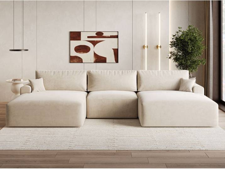 Wohnlandschaft mit Schlaffunktion und Bettkasten Serene Beige