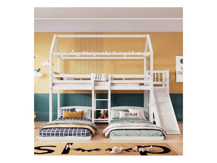 LuxusKollektion Spielbett Kinderbett Baumhaus m. Rutsche 90x200 Weiß
