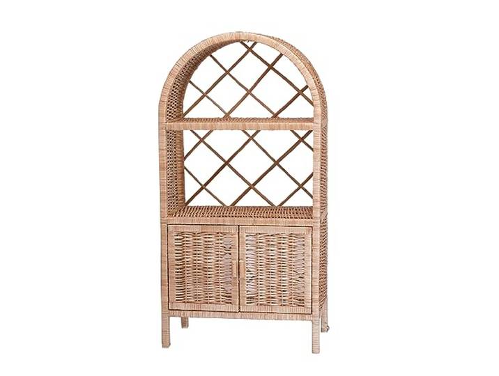 e-wicker24 Alles aus Weide Regal aus Weide Aufbewahrungsschrank Korbgeflecht Wohnzimmer-Dekor 50x25 H105cm (Naturholz, mit Tür)