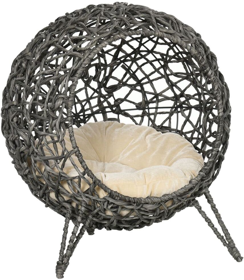 PAWHUT Panier chat résine tressée gris Gris 52x58x52cm