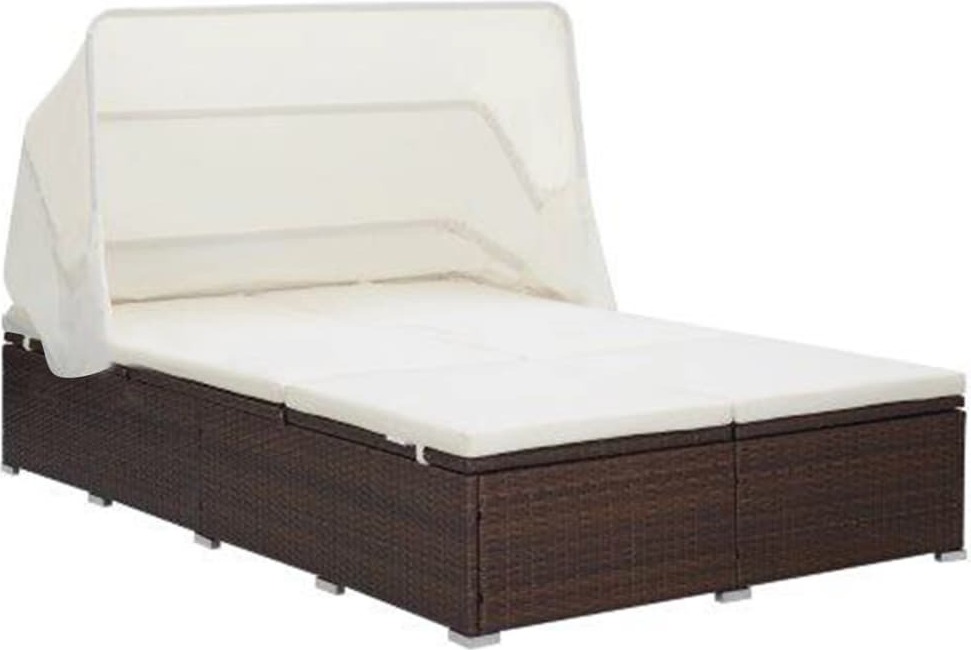 2-Personen-Sonnenliege mit Auflage Poly Rattan Braun