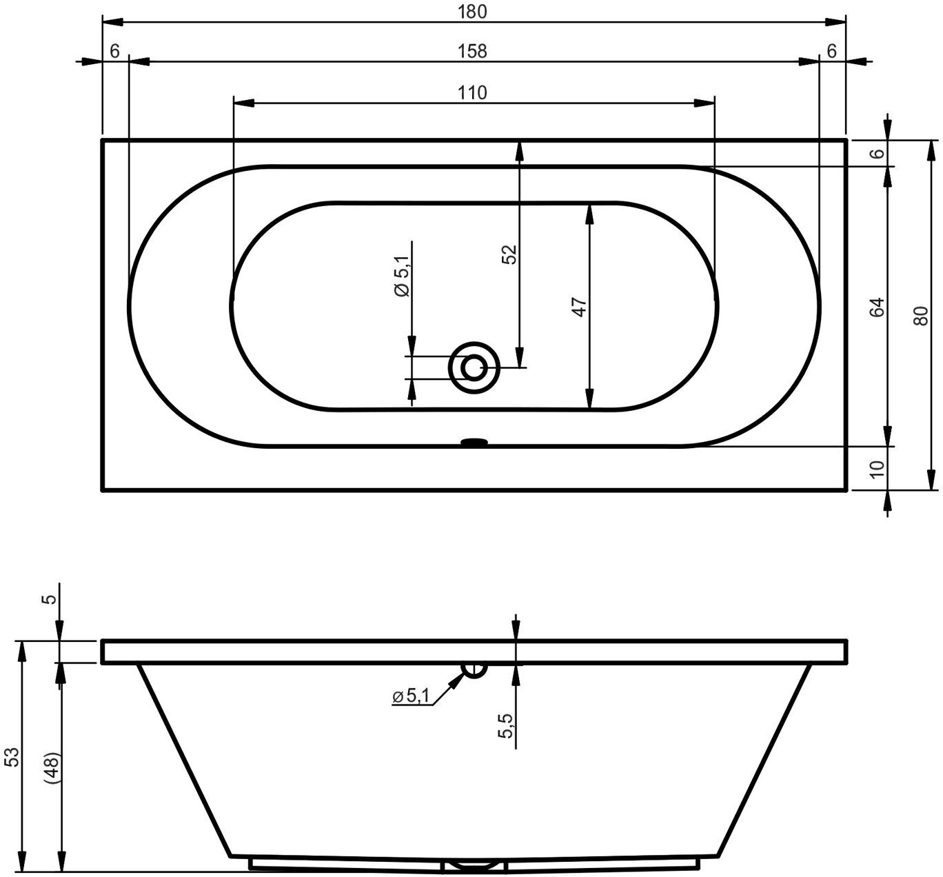 Riho Carolina 180 Badewanne 180 x 80 cm