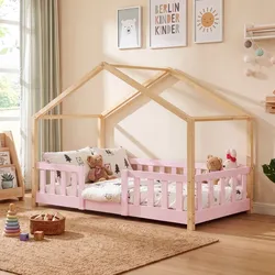 Kinderbett Treviolo 80x160 cm Rosa/Natur [en.casa]