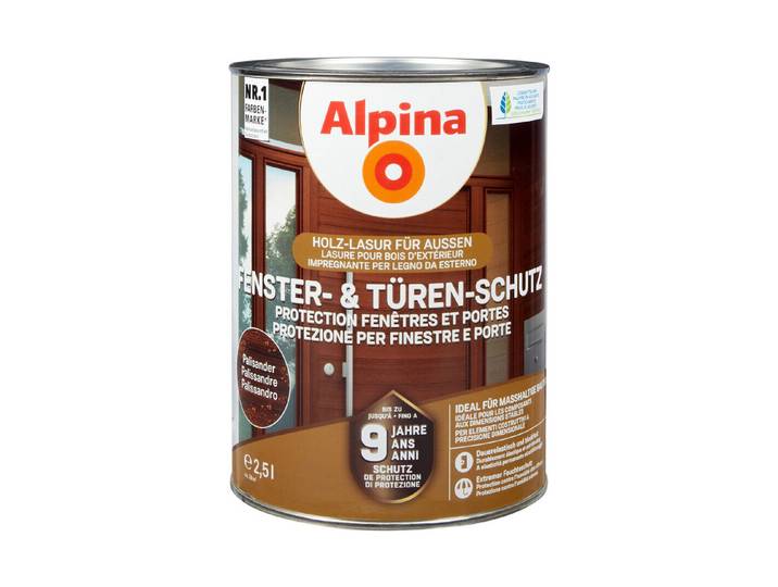 Alpina Holzlasur Fenster- und Türen-Schutz Palisander 2.5 l Seidenmatt