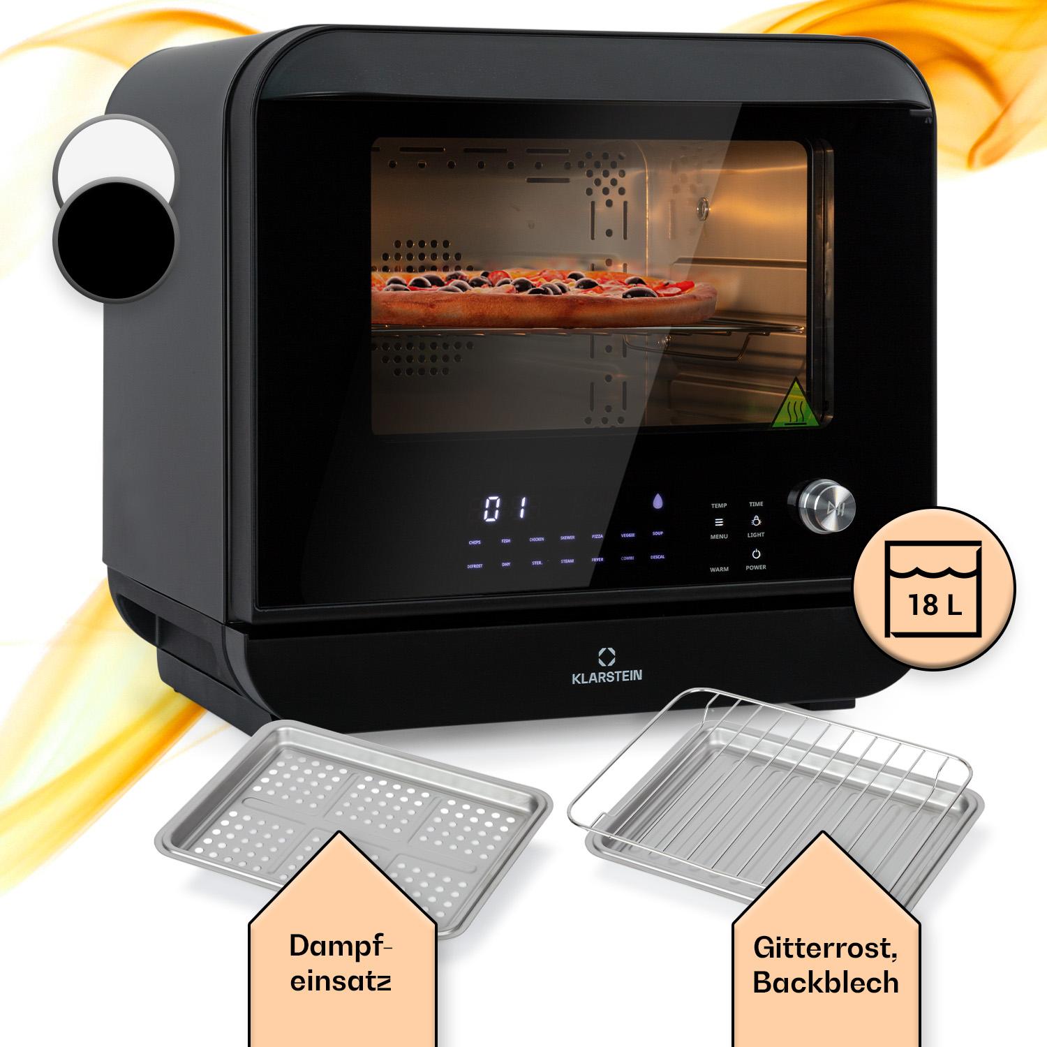 Klarstein 18 L Heißluftfritteuse, Airfryer mit Dampf- und Trocknungsfunktion, Schnelle Heissluftfriteuse XXL, Timer, 10 Programme, Air Fryer zum Luftfritieren, 2450W Fritteuse Heissluft ohne Fett