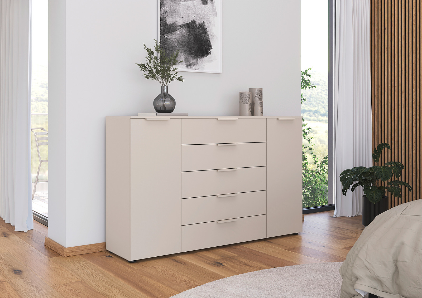 home24 Dressoir Flipp, beige, Breedte: 160 cm