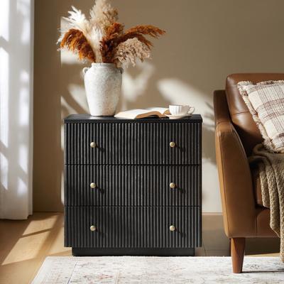 HULALA HOME Anna Modern 3-Drawer Solid Wood Fully Assembled End Table with Charging Station