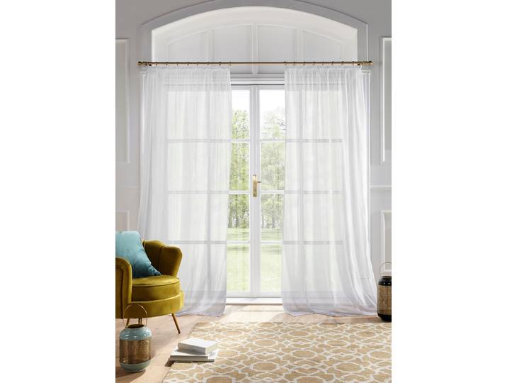 Gardine GOODPRODUCT Mila, 1 Stück, Kräuselband, transparent, Wellenmuster bestickt Gr. 1, weiss (weiß), B:140cm H:145cm, Voile, Polyester, Gardinen, Gardine, mit Wellenmuster bestickt, Voile, einfarbig