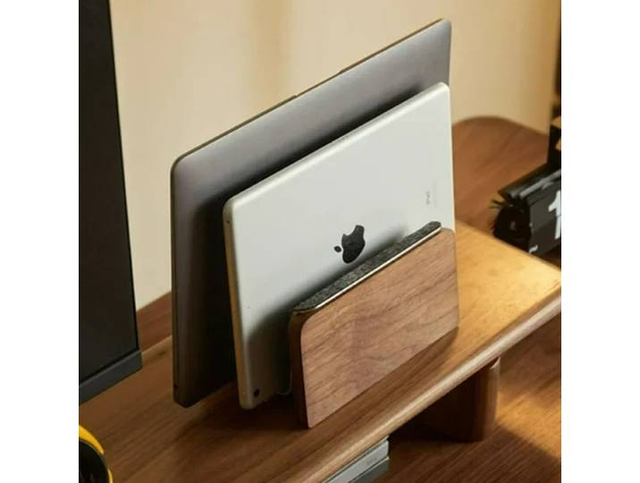 Support Vertical en bois pour ordinateur portable, antidérapant en noyer, présentoir pour tablette et ordinateur, support de rangement paresseux pour bureau et téléphone