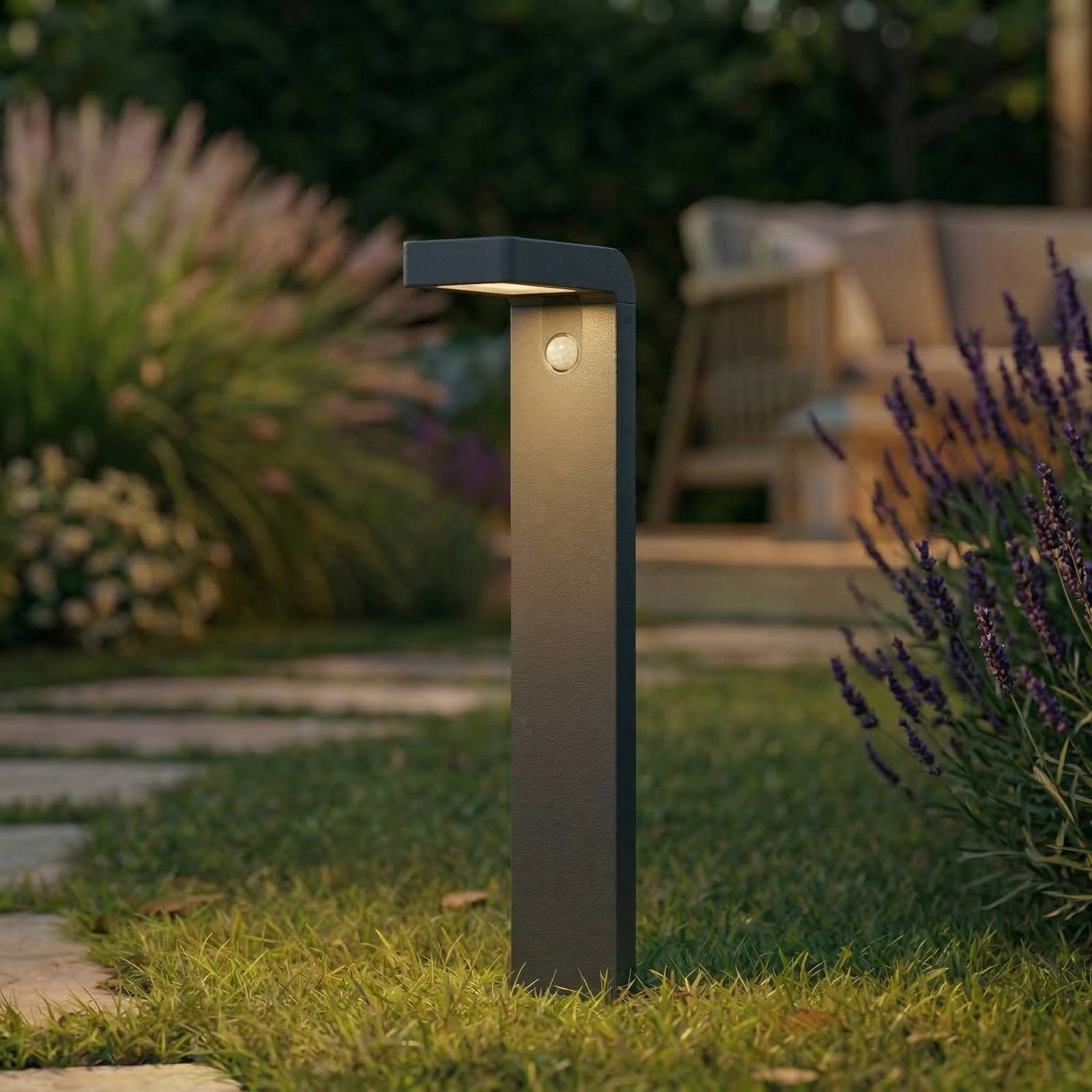 Prios Aurino LED-zonne-tuinpadverlichting met bewegingssensor, zwart, 75 cm