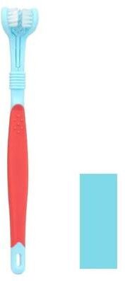 Uplift Essentials 3 Sided Pet Toothbrush Triple Head Dental Plaque & Tartar Scrubber For Dogs & Cats light Blue