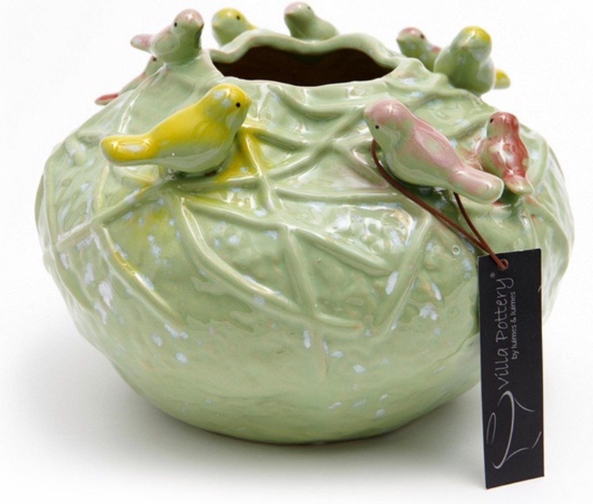 Villa Pottery Lieve 1_2 Vogelvaas - Porselein - Green 9 Birds