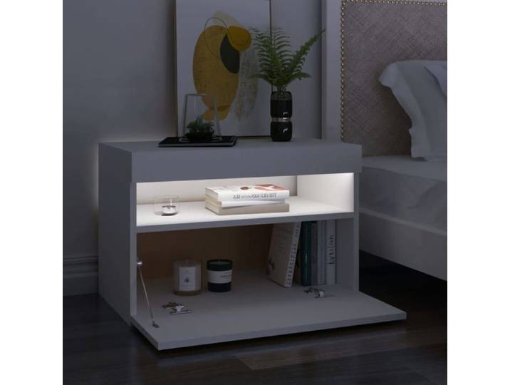 Blanc Tables de chevet avec lumières LED(2 PCS)- NGM - Cabinet de Lit/armoires de chevet - blanc 60x35x40cm T254078