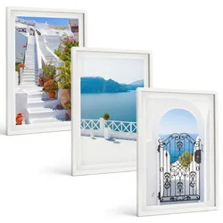 BILDER SET 3er Set - 40x60 cm Weißer Rahmen - Weiße Treppenpflanzen Seetor