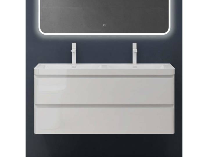 doporro Meuble de Salle de Bain Suspendu Blanc 120x48x55cm Ensemble de 2 Pièces Meuble avec Lavabo Design Lucca
