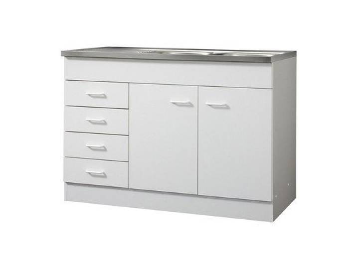 Spülenschrank Start mit 2 Türen, 4 Auszügen und 1 Auflagebecken Farbe: Weiß, Größe: 120cm W x 60cm T