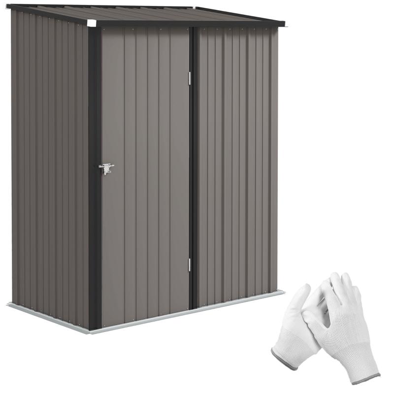 Moonbite Gartenschuppen Metall 161,5 × 94,5 × 196 cm, Geräteschuppen Tür verschließbar, verzinktes Wellblech, Schrägdach, Metall, Schwarz