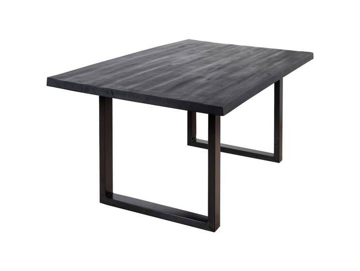 Boxxx Esstisch, Schwarz, Holz, Metall, Mangoholz, massiv, rechteckig, U-Form, 100x76x180 cm, Holzmöbel, Holztische, Esstische Holz