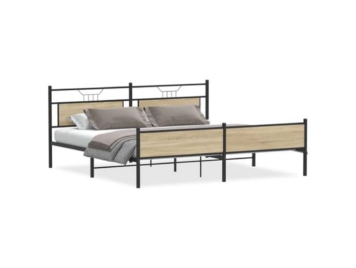 PUGYNBK Metall-Bettgestell Sonoma Eiche 193 x 201 cm Lattenrost, robuster Stahl, feste Beine, Kopfteil im Lieferumfang enthalten, Bodenraum