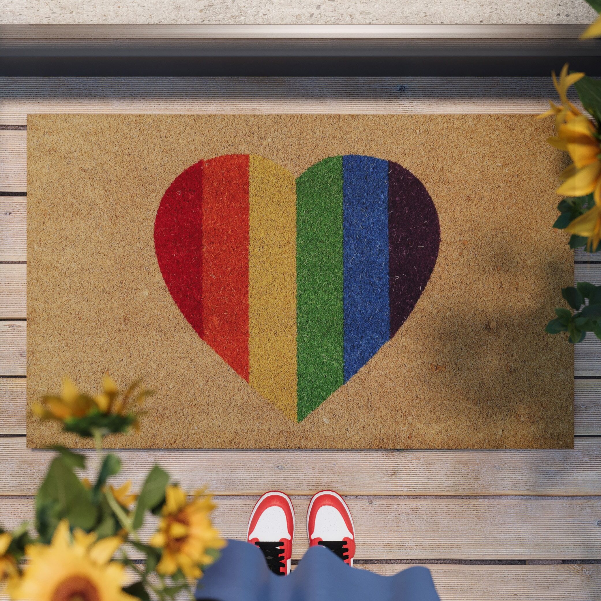 Fussmatte WECON HOME "Home Is Where Your Heart Is", bunt (natur,bunt), B:40cm H:18mm L:60cm, Kokos, Teppiche, Fussmatte, rutschfest, robust, innen, Aussenbereiche überdacht, schwer natur,bunt B : 40cm 1 Stk., 18mm, L: 60cm