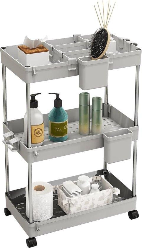 Famanu Roltrap met 3 niveaus en 4 haken, geschikt voor de keuken of badkamer