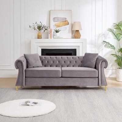 Abrihome "80"" Velvet 3-Seater Sofa with Button-Tufted Backrest and Nailhead Trim"
