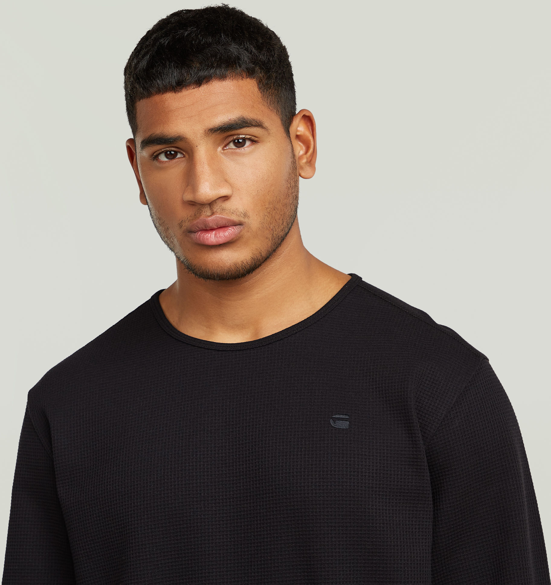 Longsleeve G-STAR "Structured Tweeter", Herren, Gr. M, schwarz (dk schwarz), Jersey, Obermaterial: 64% Polyester, 34% Baumwolle, 2% Elasthan, unifarben, regular fit hüftbedeckend, Rundhals, angesetztes Bündchen, Shirts Longsleeve, in Waffel-Struktur, mit 