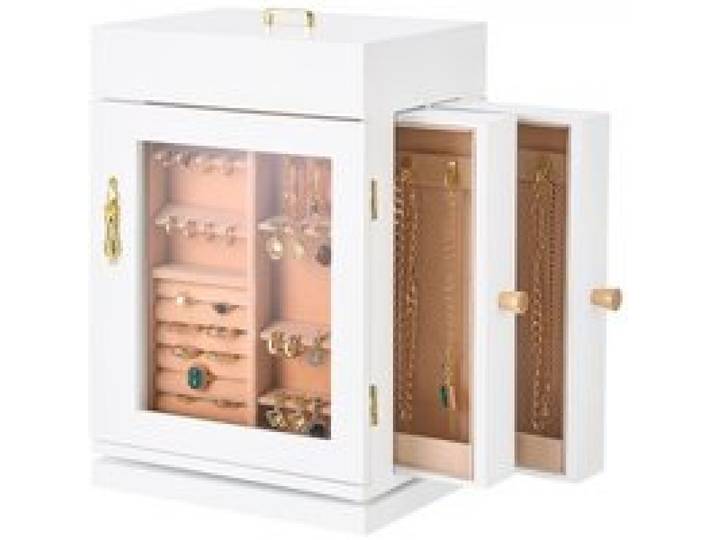VEVOR Schmuckkästchen 360° drehbarer Schmuckkasten mit magnetischer Tür & Acrylfenster & 4 integrierten Halskettenhaken, Aufbewahrungskoffer mit Metallgriffen, Bodenpolster & weichem Samtfutter