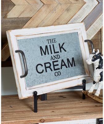 Studio 350 Farmhouse White Fir Wood and Iron Trays (Set of 2)