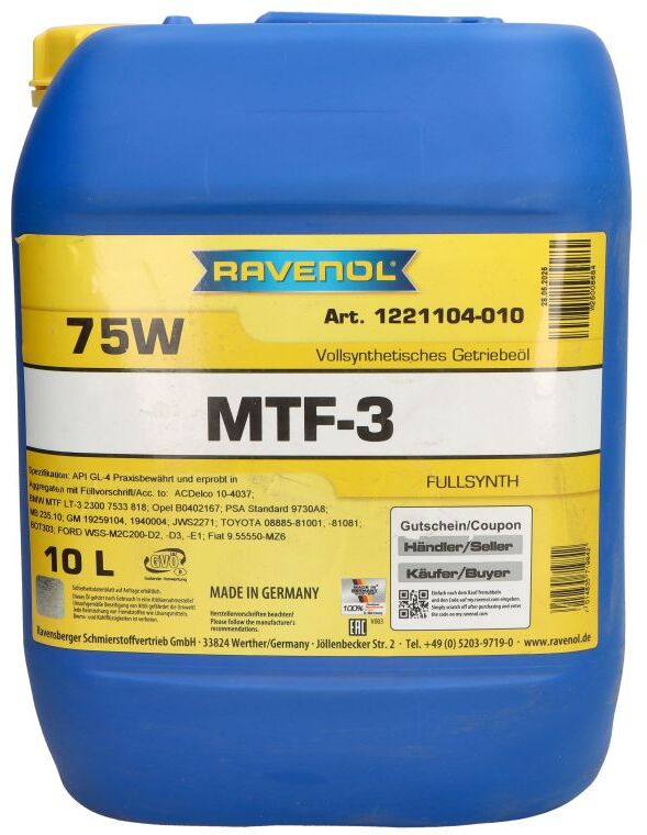 Huile de transmission RAVENOL 1221104 MTF-3 75W 10L