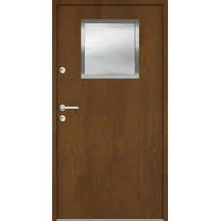 Aluminium-Stahl Nebeneingangstür "AKARI" 68 mm Golden Oak holzähnlich beidseitig innen öffnend DIN links