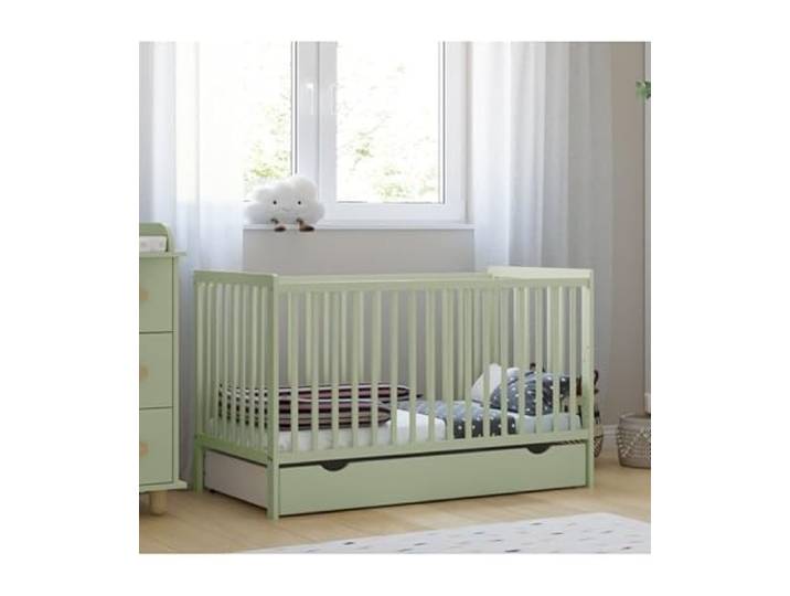 zee Mint Babybett LUMI 120x60 cm mit Matratze Schutzgitter und Schublade 2in1 Kinderbett aus Kiefernholz Höhenverstellbar