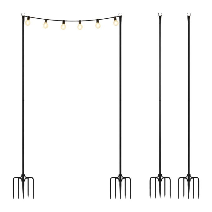 Relaxdays Set lichtsnoerpalen 4-delig, 3 m, zwart, metaal