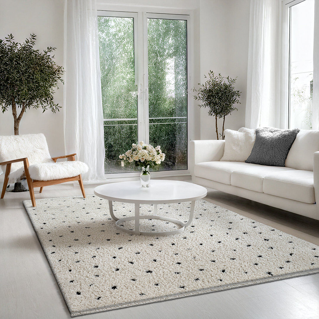 17 Stories Taneesha Polka Dots Area Rug Cream Rectangle 140 x 200 cm