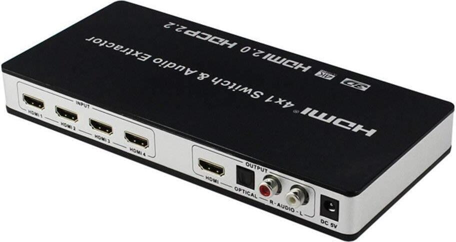 INF 4x1 HDMI-schakelaar en audiosplitter UHD 4K 3D HDMI 2.0 ARC Toslink+RCA