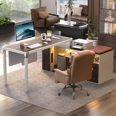 Rackcog L Shaped Desk with File Cabinet and Power Strip, Reversible Corner Office Desk with LED Lights