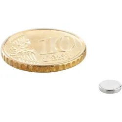 100 Scheibenmagnet, 5 mm, 1,0 mm, N45, 100 Stück, Neodym, silber