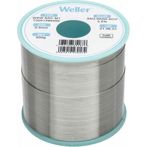 Weller Lötzinn T0051386499, Flussmittel, bleifrei, Ø 0,5mm, 96,5% Zinn, 3% Silber, 0,5% Kupfer, 500g