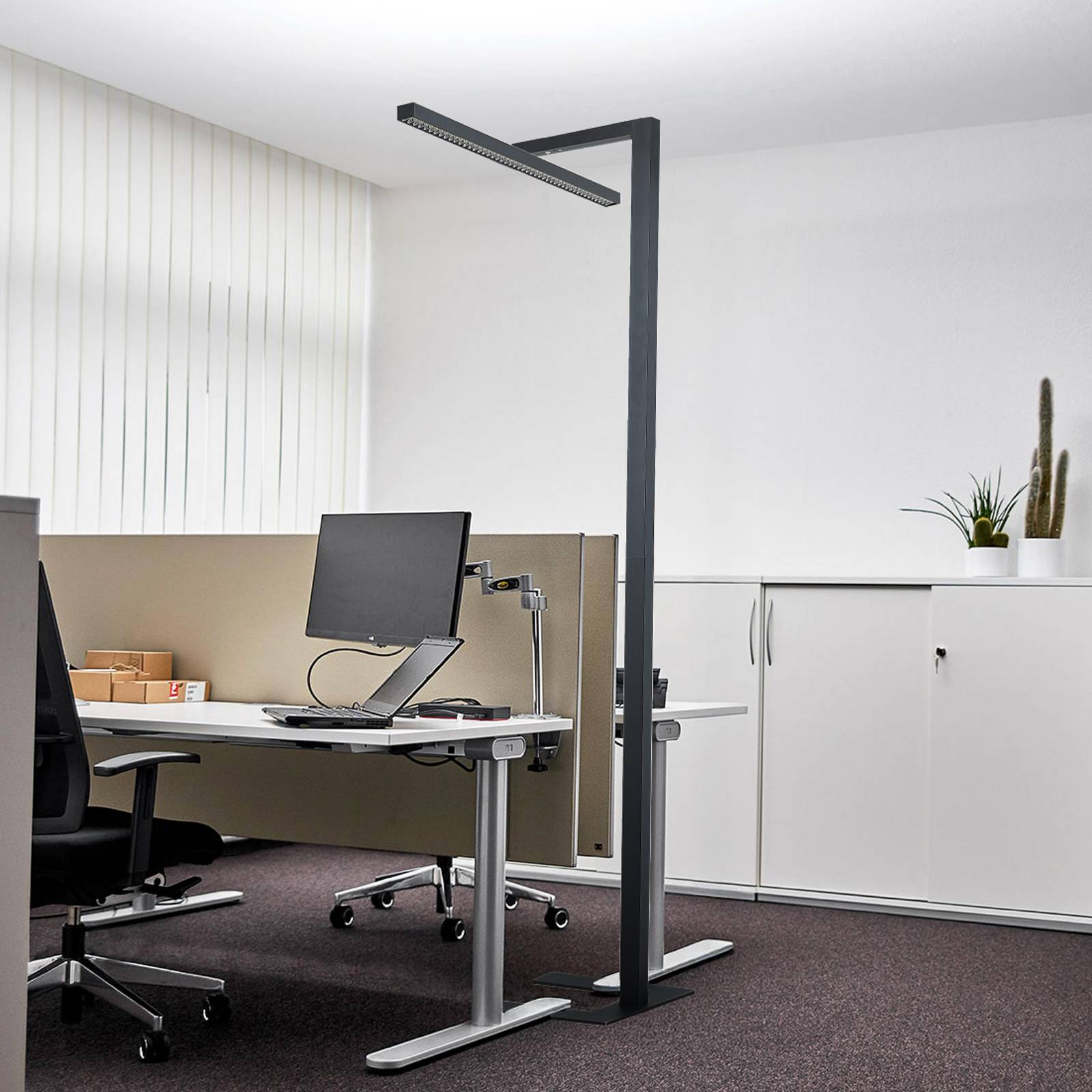 Arcchio LED office floor lamp Jolinda, T-shape, black, 4,000 K Jolinda Arcchio, dimmable, Black, Workroom / Office, Aluminium, Modern, Floor Lamp