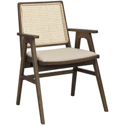 Stuhl Prestwick 2er Set mit Armlehnen aus Eiche und Rattan, klassisch, braun, FSC-zertifiziert