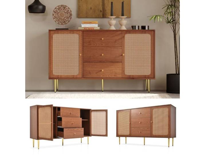 Buffet - SOGEU - Moderne - Bois massif - 2 portes & 3 tiroirs - 150 x 40 x 90 cm